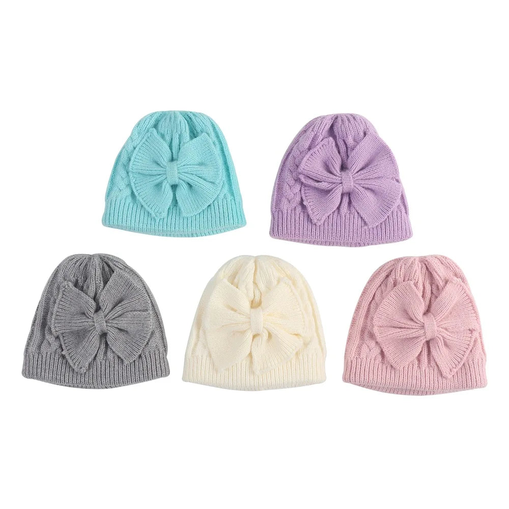 Cross-Border European and American Children's Bowknot Knitted Hat Winter New Thickened Warm Newborn Wool Hat Baby Hat