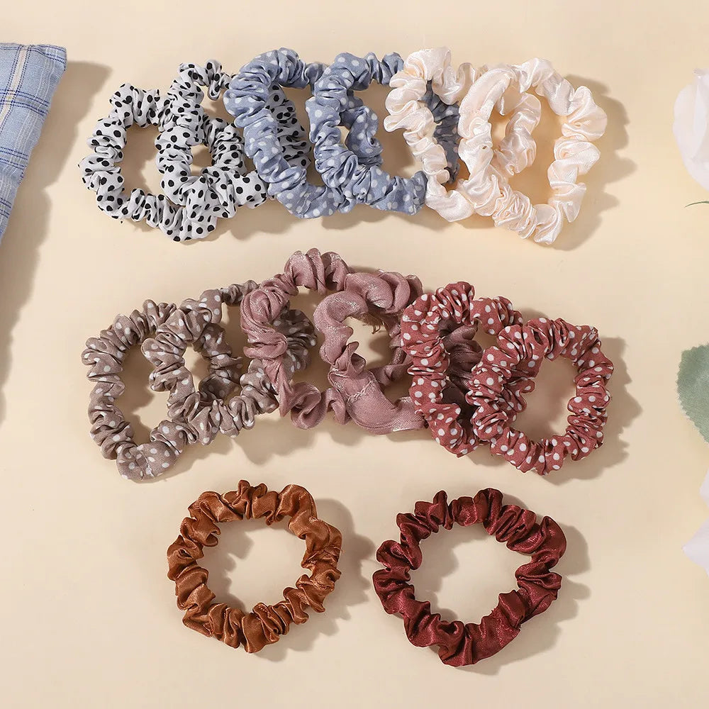 Ramdom Color 20pcs Women Dot Silk Hair Scrunchies for Girls Hair Rope Ponytail Holder Headwear Hair Accessories Wholesale