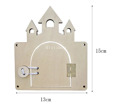 Montessori Wooden Busy Board Educational Toy For Early Learning With Castle Gear Crocodile Zippers Geometric Puzzles