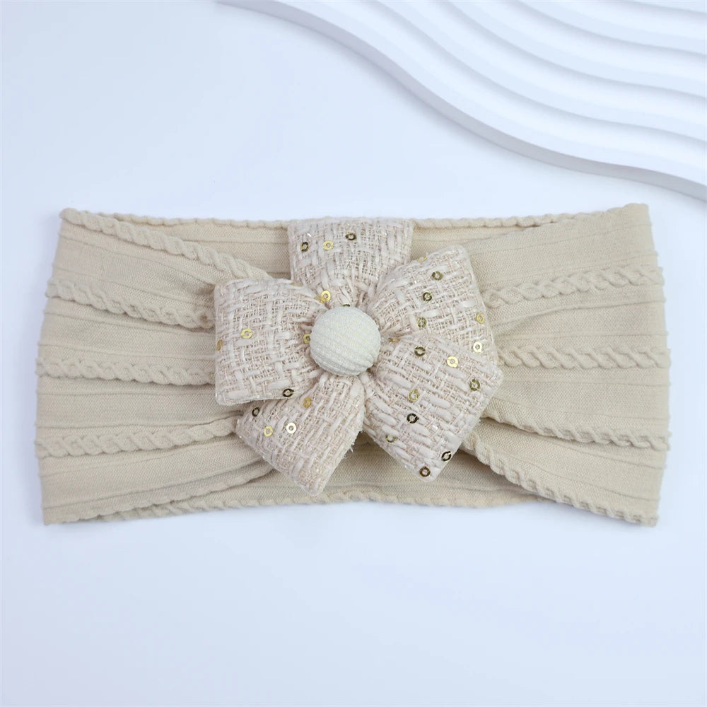 2026 New Arrival Baby Girl Flower Headband Soft Nylon Elastic Turban Sequin Tweed Bow Newborn Hairbands Toddler Hair Accessories