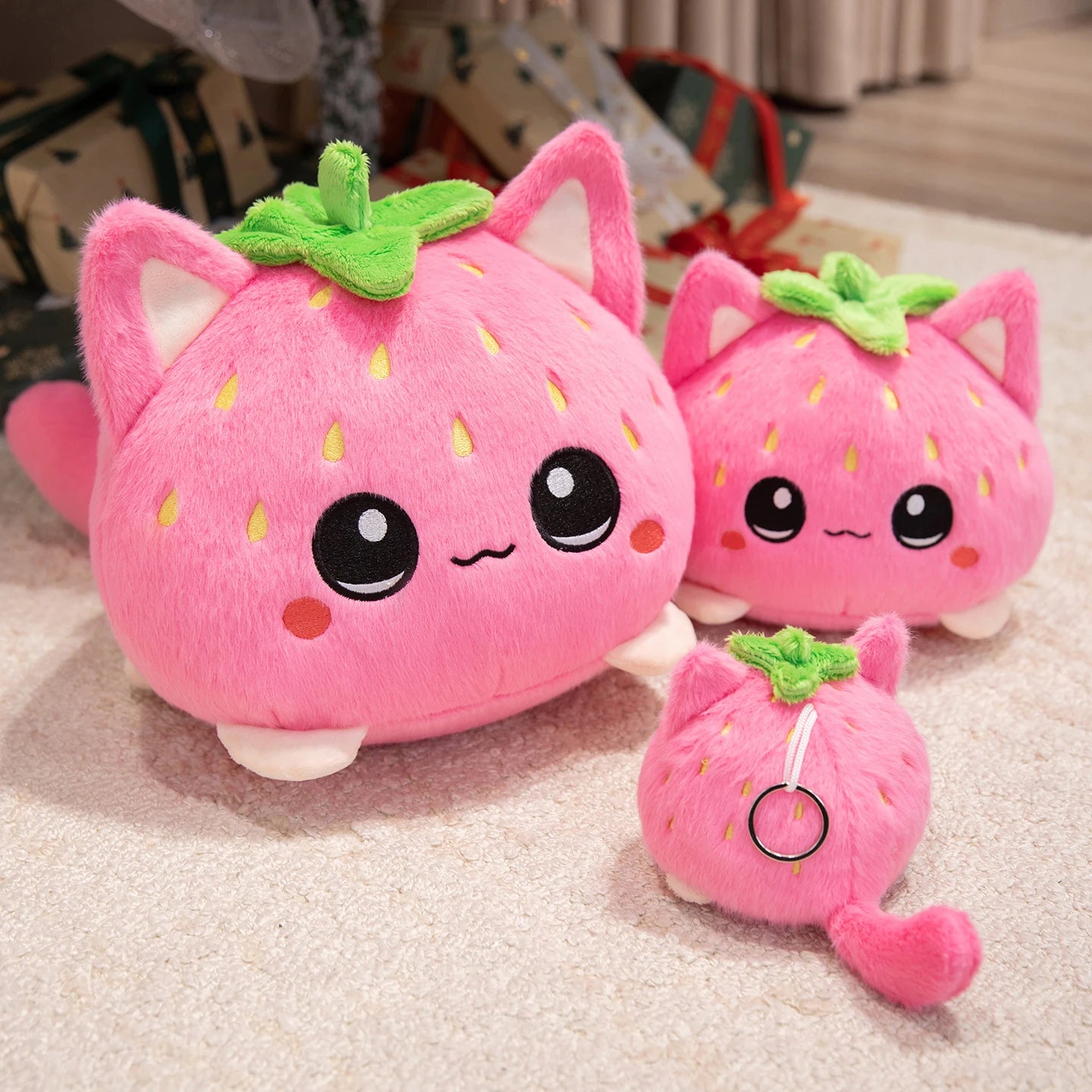 Cute Plush Dolls With Strawberry Cat Stuffed Soft Toys Cushion Sofa Pillow Birthday Gift Room Decor Children's Friends Birthday