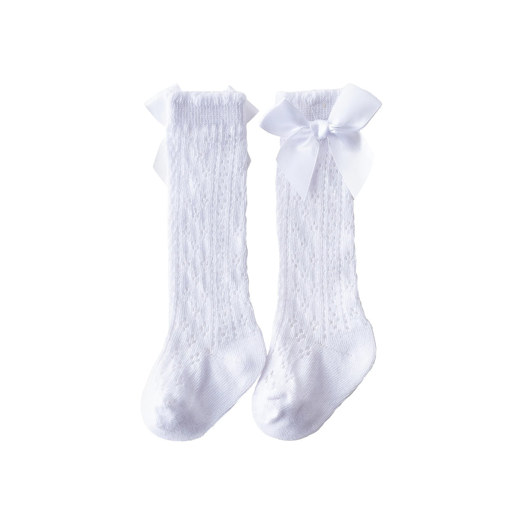 Baby Girls Knee High Socks Breathable Cutout Mesh Cute Bows Dress Socks Newborn Stockings for Clothing Accessories