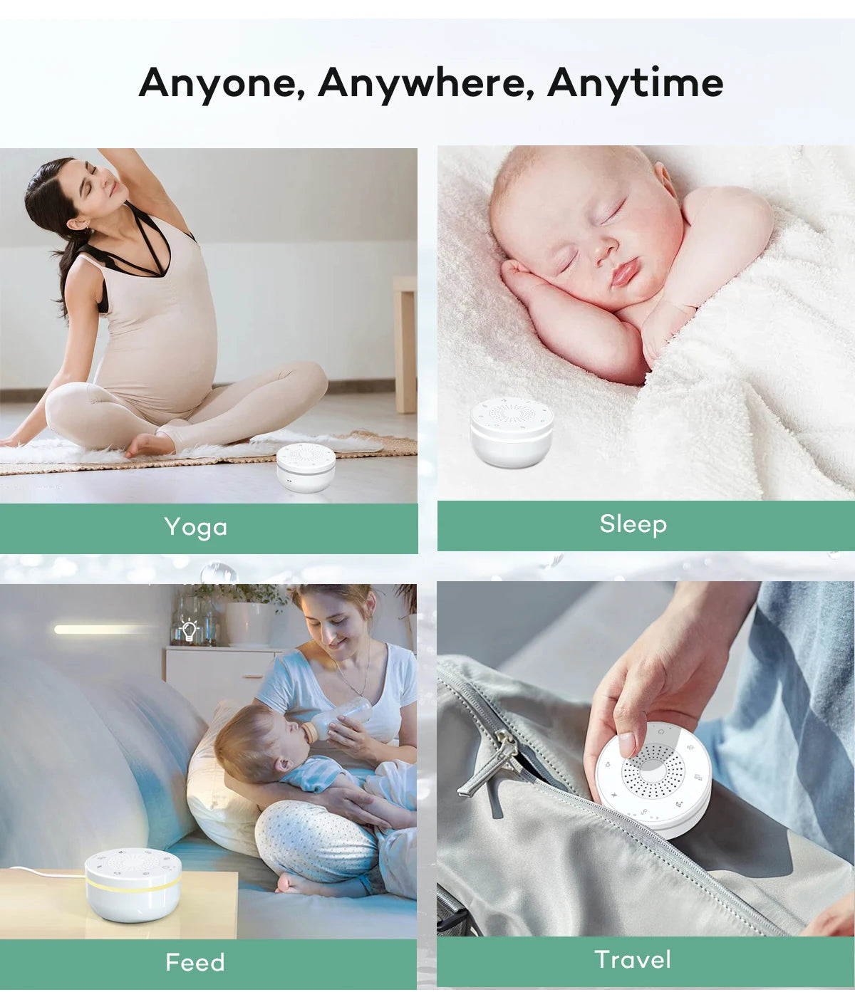 9 Baby Lullabies 15/30/60 min Timer White Noise Machine Mini Baby Sleep Machine Built-in Night Light for Baby Kids Adults