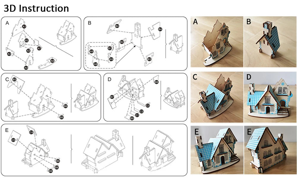 Handmade Wooden 3D Jigsaw Puzzle Game DIY Assembled Building Model Educational Early Childhood Toy for Kids Room Decoration Gift