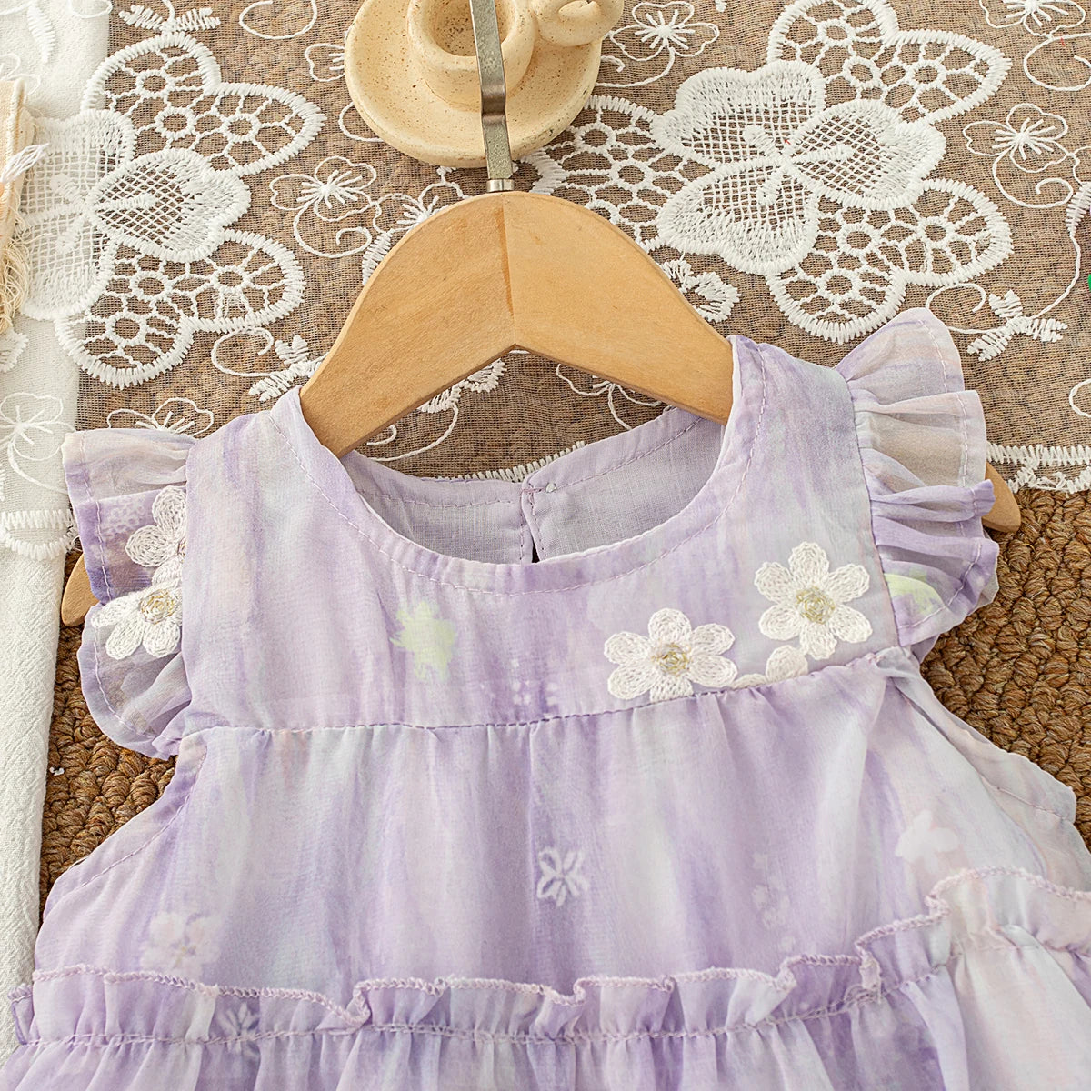 Baby Clothes for Girl Summer Fashion Floral Purple Birthday Party Baby Girl Fairy Dress Korean Style Sweet Toddler Tulle Dress
