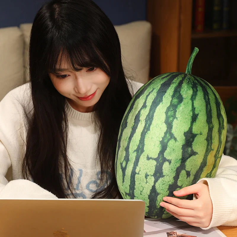 Kawaii Watermelon Plush Doll Pillow Lifelike Oval Shape Soft Toy for Home Decor Fun Hug Gift for Boys & Girls