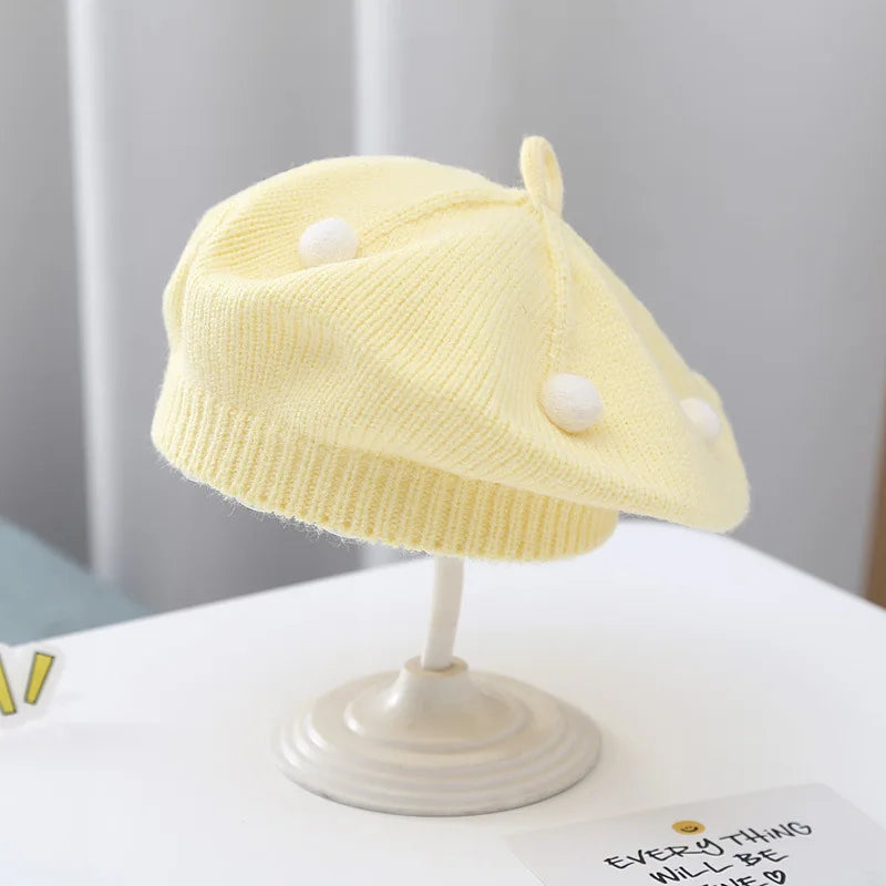 Infant Beret Wool Hat For Autumn Winter Warmth Baby Toddler Knitted Painter Style Bonnet