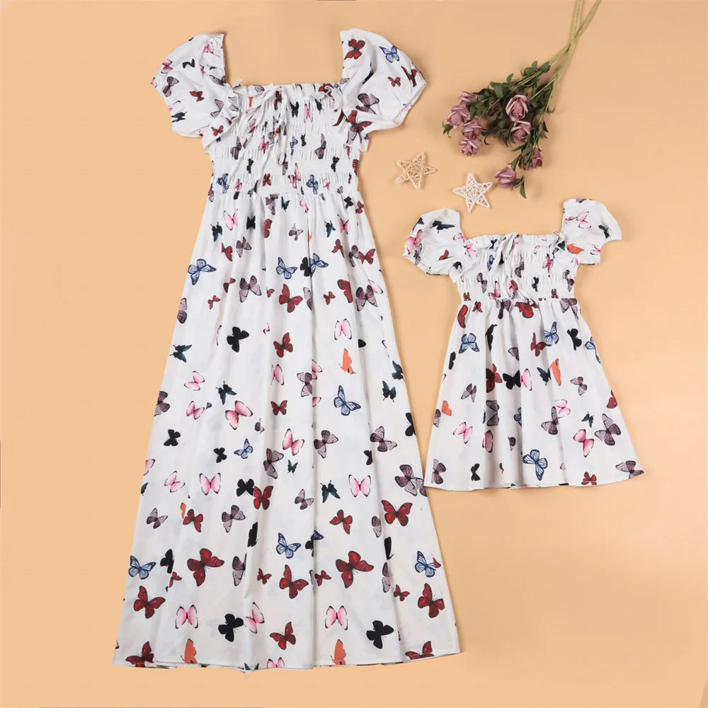 Summer Long Dress Robe Femme Casual Family Matching Outfits Boho Children's Clothing Beach Mother Daughter Dress Vestidos