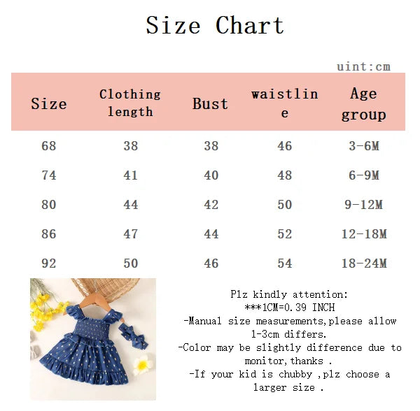 Baby Girl Summer Princess Skirtruffled Edges Shoulder Straps Dress+Headband 2Pcs for 0-3 Year old Toddlers' Birthday Party Dress