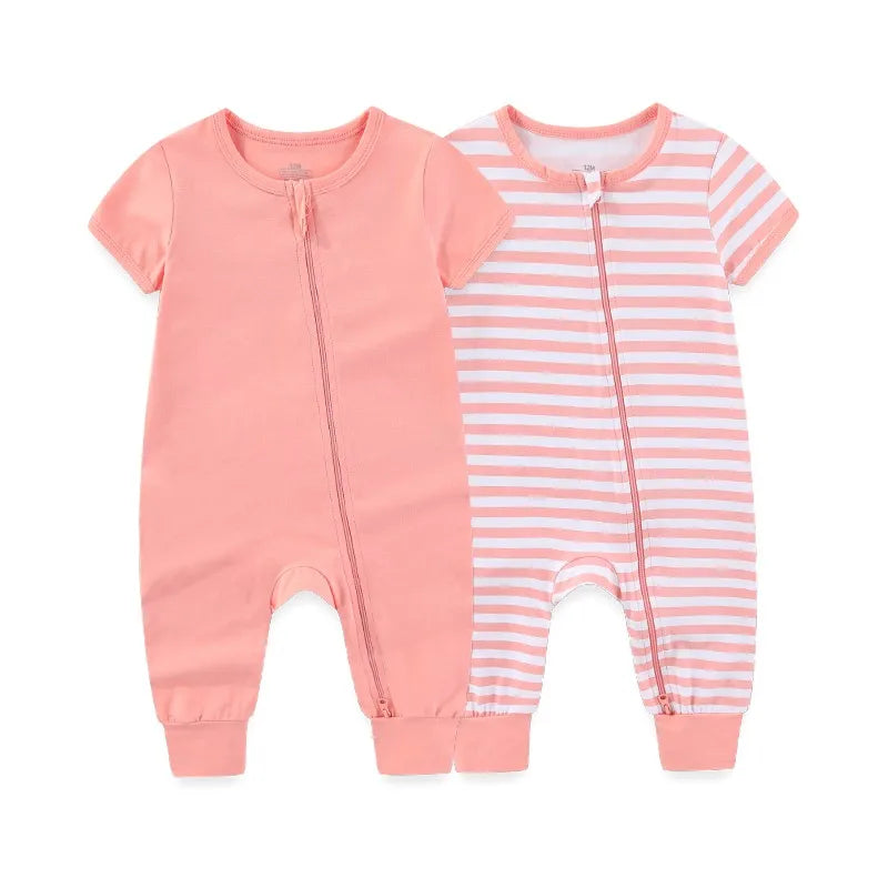 Simple Fashion Baby Unisex Jumpsuits Zipper Rompers 2 Pack Short Sleeve 0-24M Infant Clothes