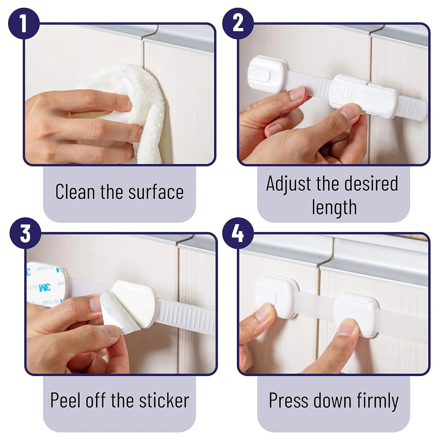 Child Protection and Baby Protection Cabinet Lock, Non Perforated, Used for Drawers, Refrigerators, Dishwashers, Cabinets, Ovens