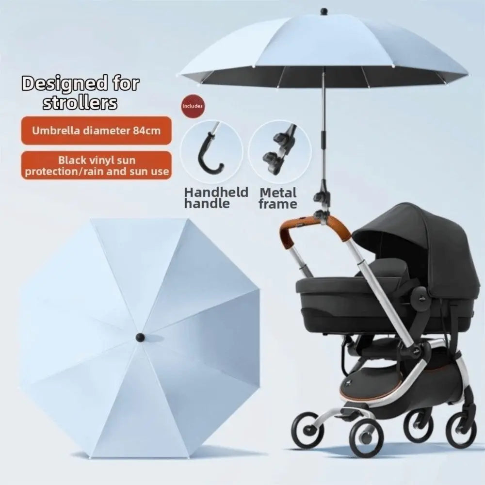 Adjustable UV Protection Umbrella 2-in-1 Design with Clamp Pram Cover Umbrella 360 Degree Universal Baby Stroller Umbrella