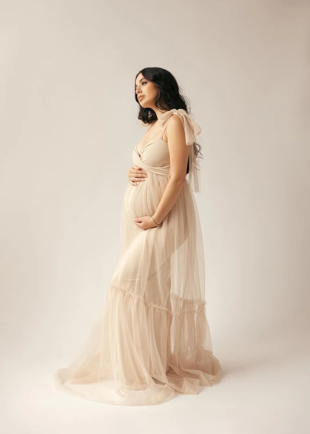 Maternity Summer Photography Dress Sleeveless Off Shoulder Soft Tulle Women Pregnancy Gown for Baby Shower Photoshoot