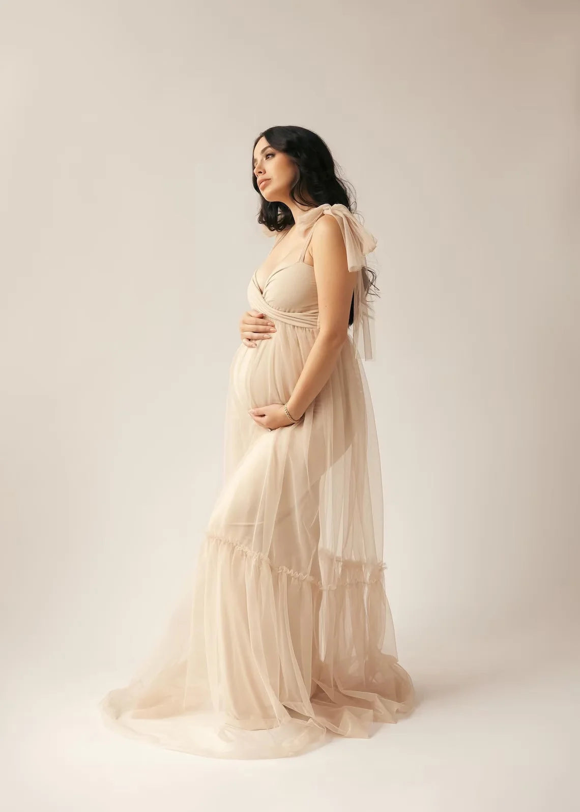 Maternity Summer Photography Dress Sleeveless Off Shoulder Soft Tulle Women Pregnancy Gown for Baby Shower Photoshoot