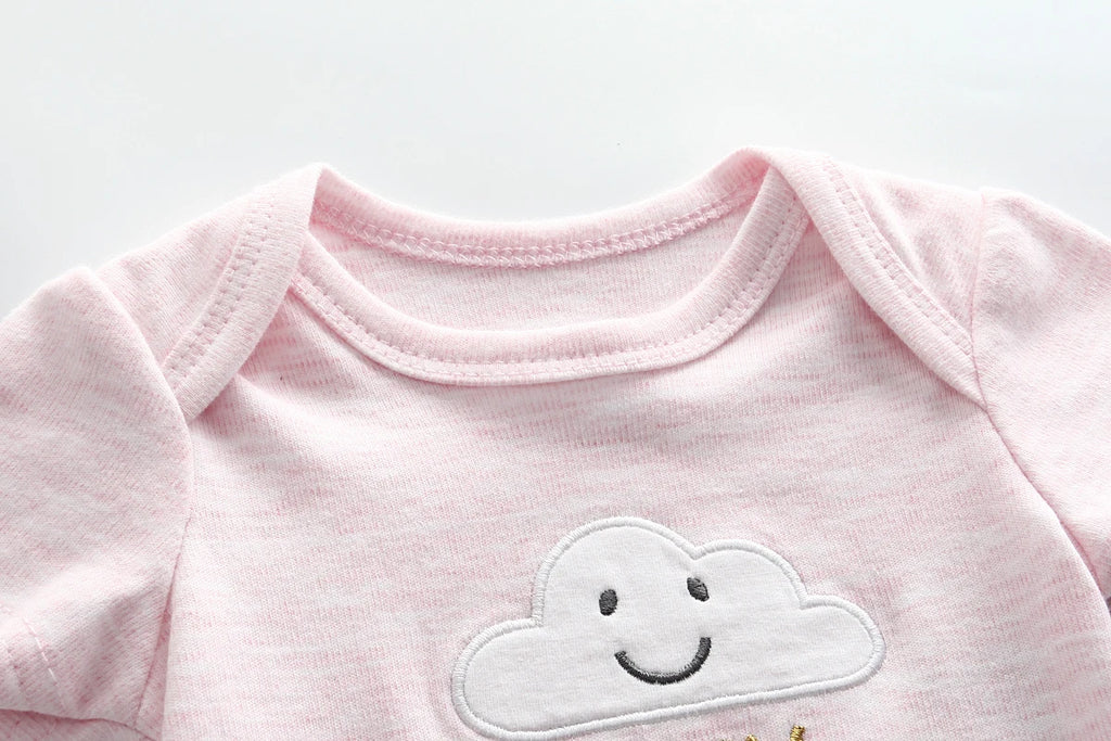 3-Piece Cartoon Baby Girl Bodysuits Cute Bebe Short Sleeves Onesies 100%Cotton Summer Infant Clothes