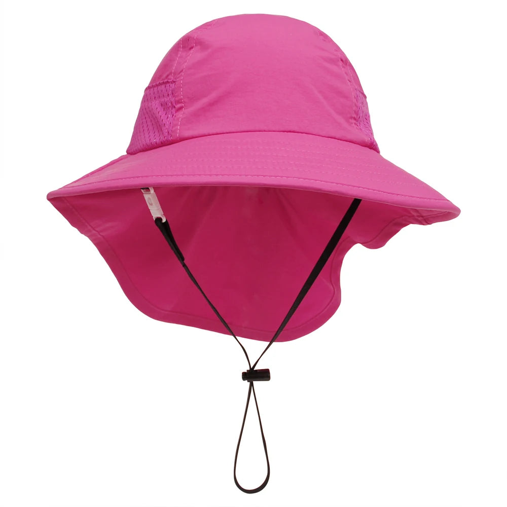 Spring Summer Baby Hat Beach Sun Protection Neck Kids Bucket Hats for Girls Boys Adjustable Children Cap Baby Accessories 6M-6Y