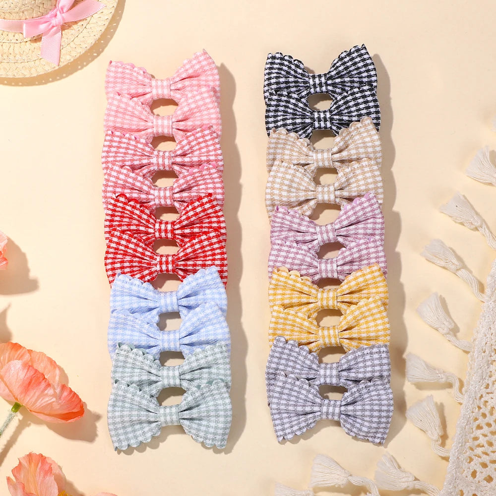 20pcs/Set Plaid Print Hair Bow Clips for Baby Girls Cute Handmade Mini Bowbot Hairpins Barrettes Sweet Hair Accessories