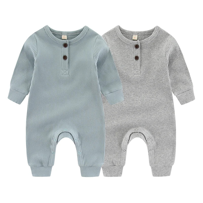 2-Piece Solid Color Unisex Long Sleeves Baby Boy Girl Rompers Cotton Soft Infants Outfits
