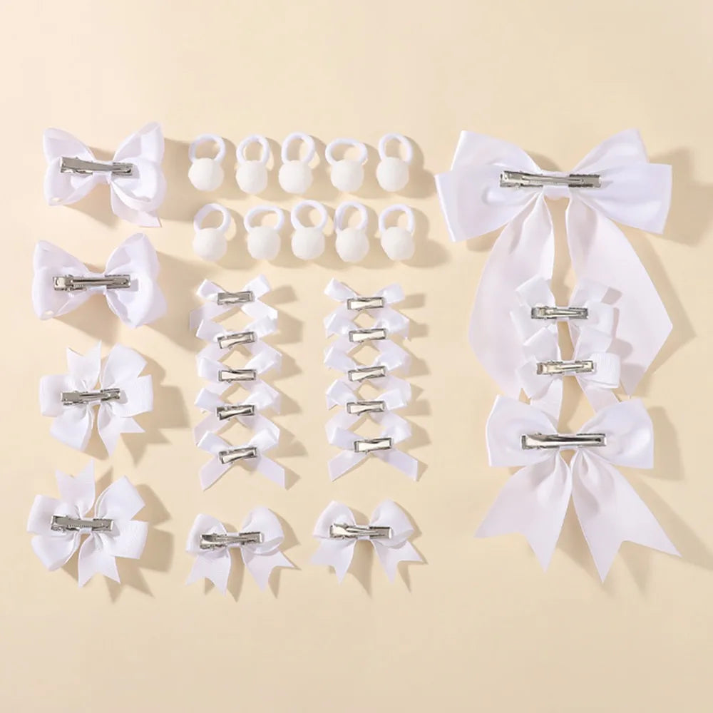 30Pcs/set Back To School Hair Bows Clip Hairband Set for Girls Navyblue White Ribbon Hair Clips Hair Rope Kids Hair Accessories