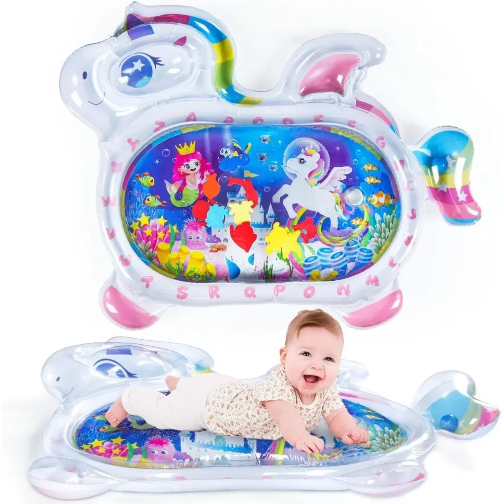 Baby Water Mat Inflatable Unicorn Tummy Time Watermat Water Play Sensory Toy for Infants Portable Travel Water Pad for Baby Gift