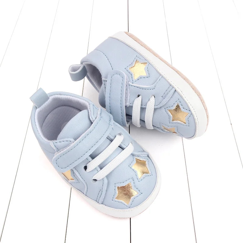 2025 Spring And Autumn Baby Boy and Girl Shoes Soft PU Anti-slip Casual Prewalking Shoes for 0-18M First Step Shiny Stars BC2275