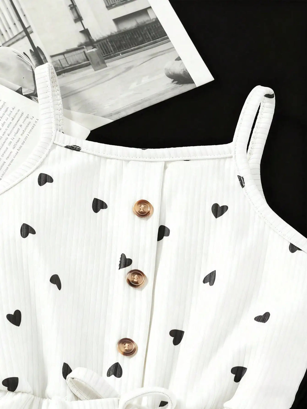 2pcs Girls Casual Summer Button up Heart-Shaped Camisole Jumpsuit Set Two Colors Suitable for Outdoor Travel