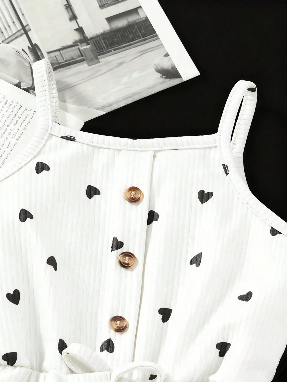 2pcs Girls Casual Summer Button up Heart-Shaped Camisole Jumpsuit Set Two Colors Suitable for Outdoor Travel