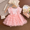 Summer Fashion Solid Color Toddler Princess Fairy Dress Korean Style Sweet Pink Bow Birthday Party Baby Girl Butterfly Dress