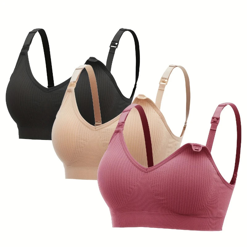 3PCS No Steel Ring with Sports Pad Bra Breastfeeding Non-sagging Vest-style Pregnant Women's Clothing Underwear Front Buckle