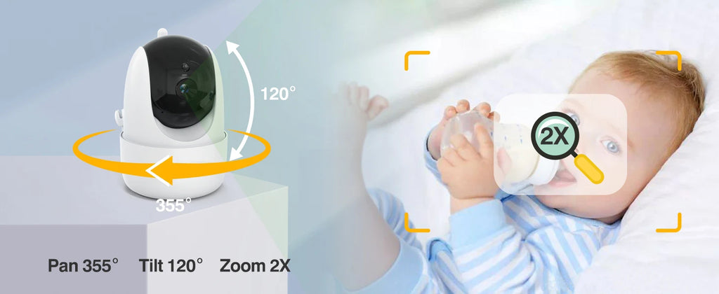 Baby Monitor with Camera 5'' Display with 30 Hours Battery, Pan-Tilt-Zoom Video Baby Monitor No WiFi, 2-Way Call, Temperature