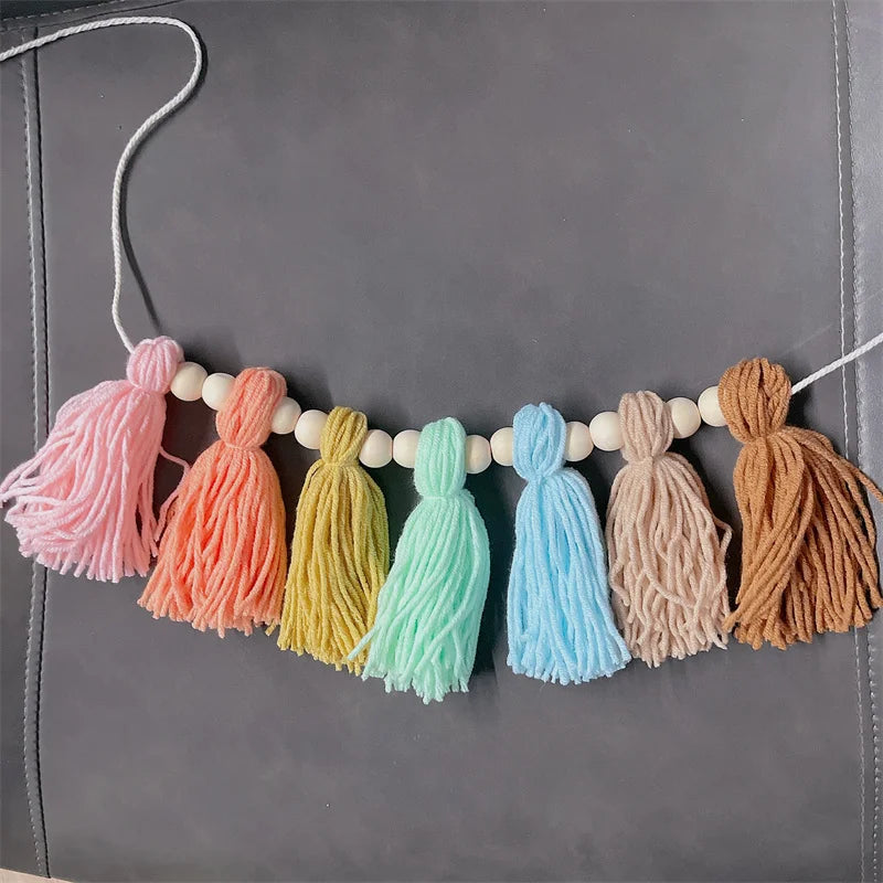 Bohemian Colorful Tassels and Wooden Beads Handmade Party Decorations Fireplace Mantel Room Decor Tassel Hangings Suitable for Holiday Decorations Tassel Strings Home Decor Hanging Tassel Strings.