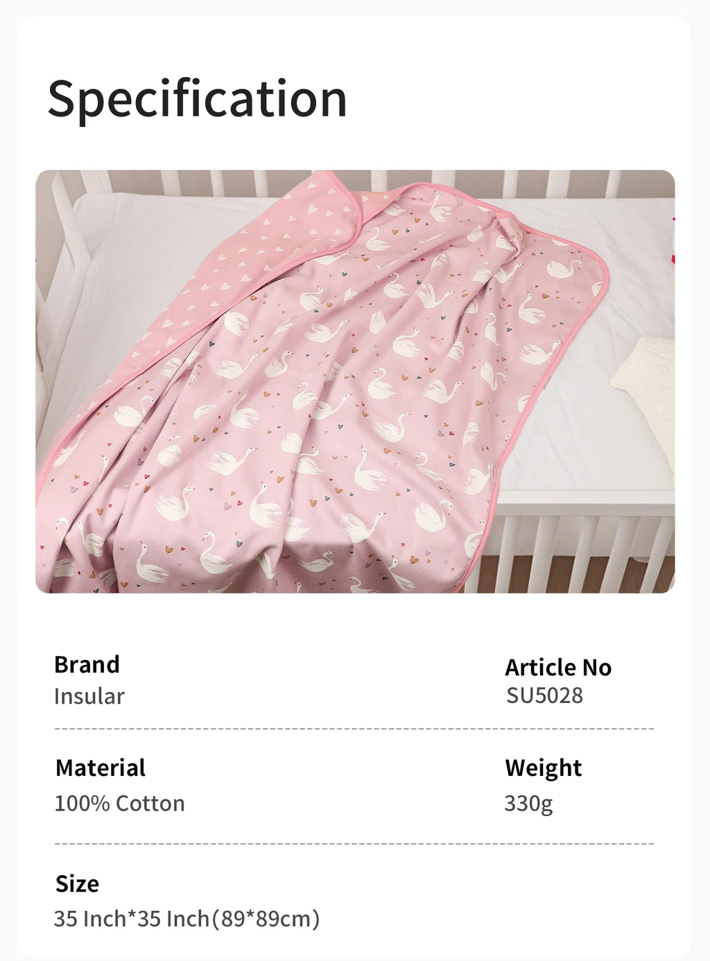 INSULAR Child Cotton Cover 2-layer Infant Swaddling Quilt Kid Nap Blanket Breathable Baby Blanket Skin-friendly Multi-functional