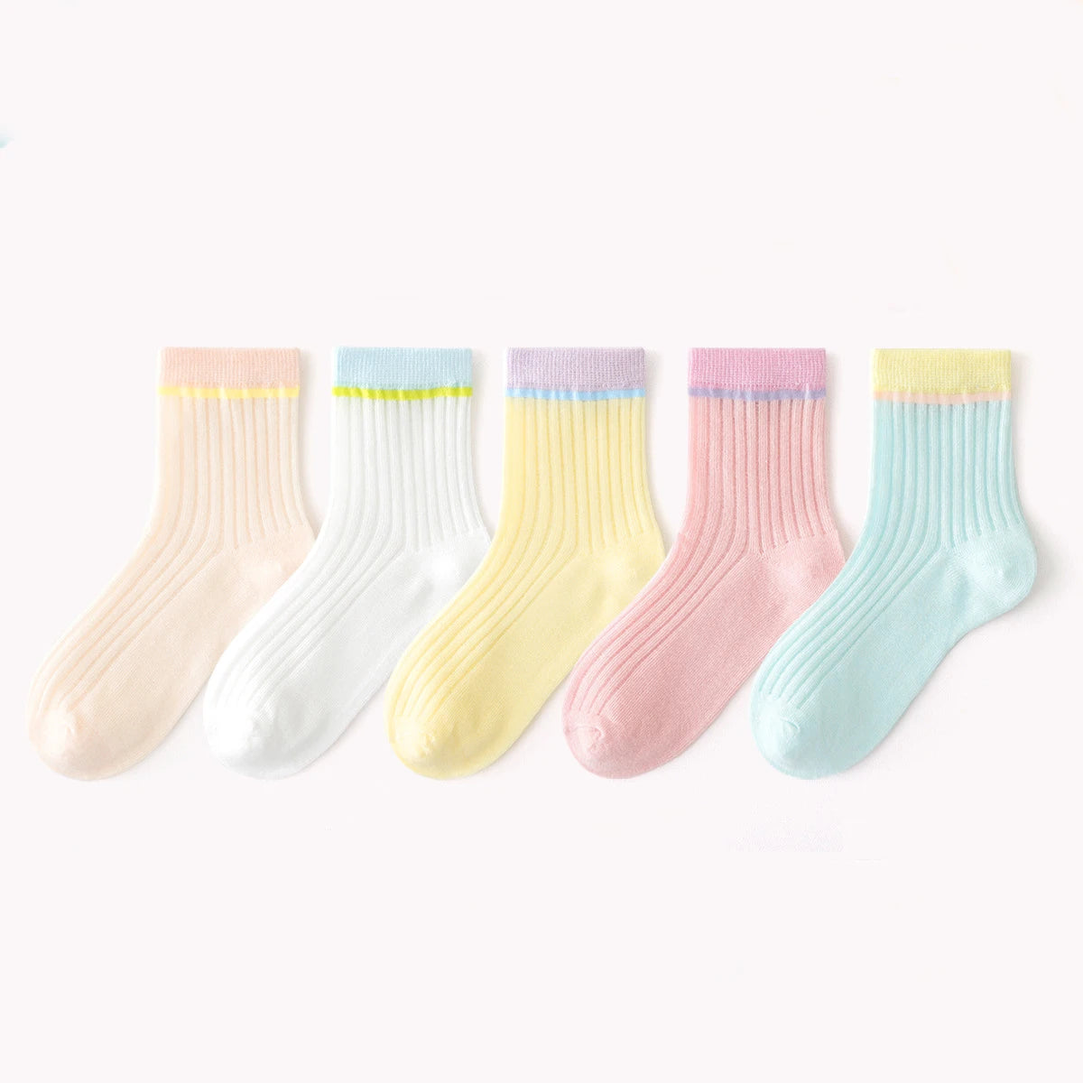 5 Pairs Cotton Childrens Mesh Socks Soft Thin Spring Summer Sock Kids Baby Solid Color Sock Boys Girls Breathable Casual Sockens