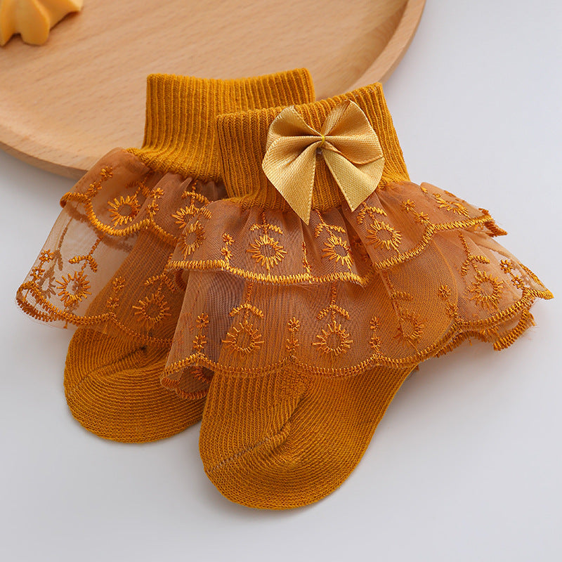 Baby Girls Ruffle Lace Socks, Super Soft Infant Ankle Socks Princess Dress Socks with Bow 3M-2T