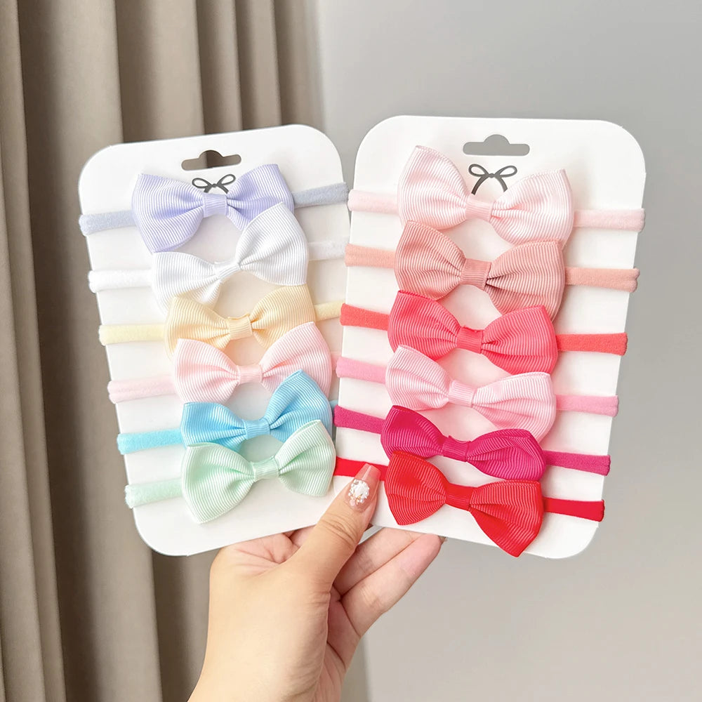 6Pcs/set Classics Ribbon Hair Bows Hair Band Lovely Casual Elastic Head Band Solid Cute Baby Bowknot Toddler Headtie