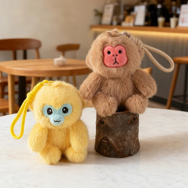 Golden Monkey Plush Toy Keychain Holder White-Faced Saki Pendant Soft Dolls Fun Accessory To Bag Functional Plushie Keyring Gift