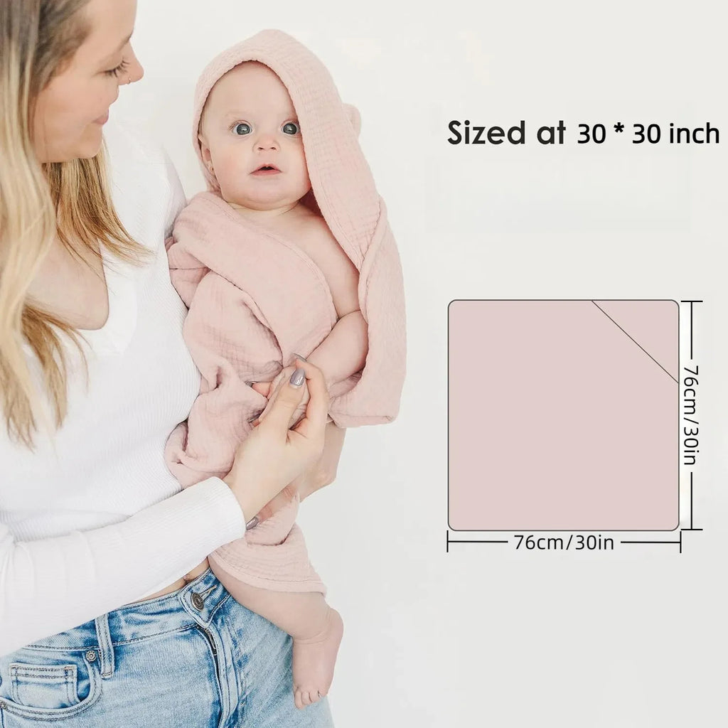 Muslin Hooded Baby Towels, 100% Cotton, Ultra-Soft & Absorbent Baby Bath Towels with Hood for Newborn & Infant