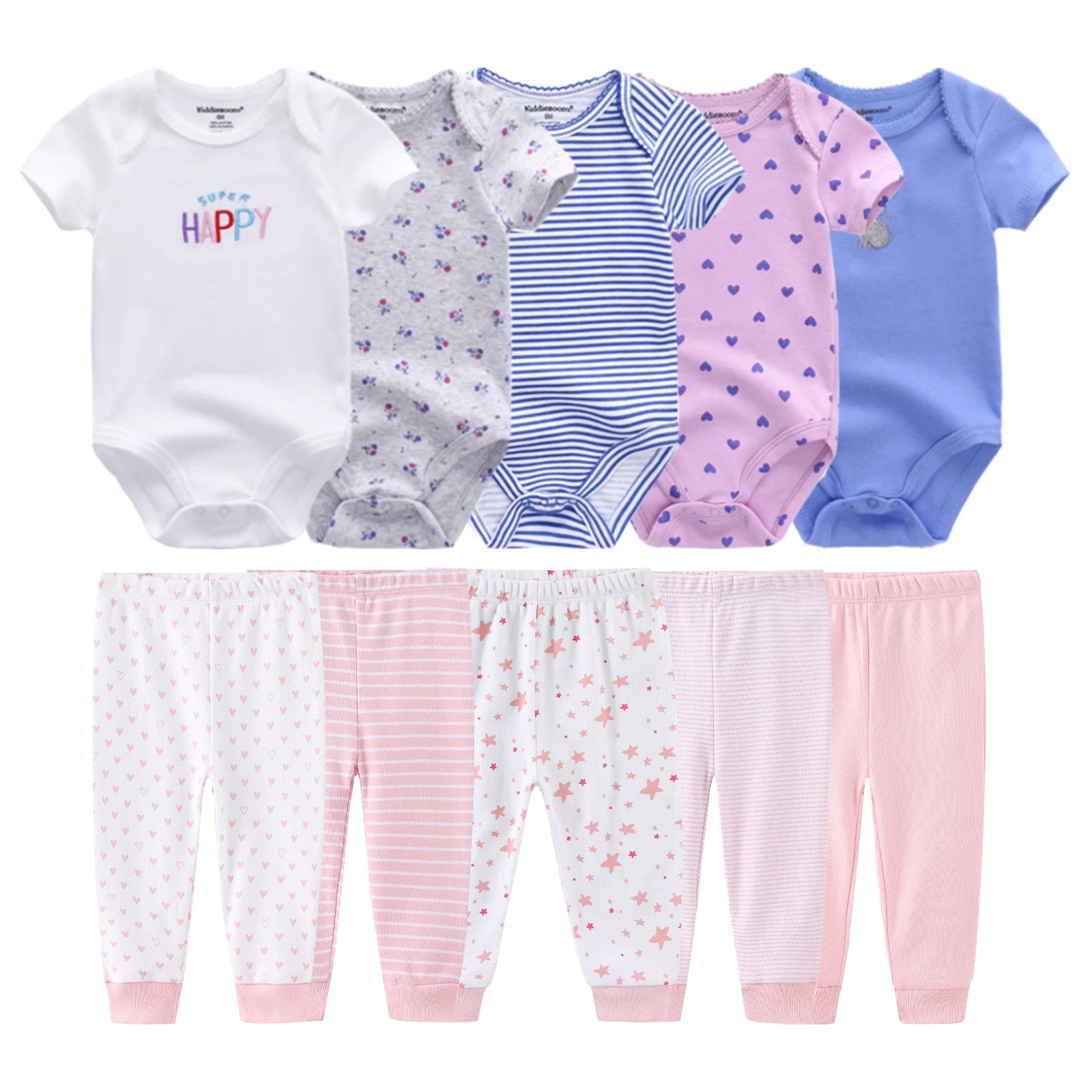 Cartoon Cute Baby Clothing Set for Newborns Bodysuits and Pants Four Seasons 10 Pack