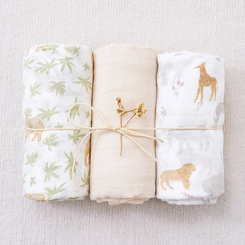 Elinfant 3PCS Bamboo Cotton Muslin Swaddle Blanket Newborn Swaddle Wrap Soft Cozy Nursing Cover Baby Quilt Swaddle Blankets