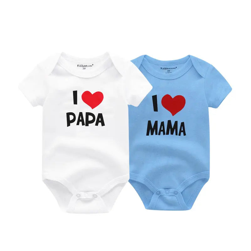 I Love Dad I Love Mom 2 Piece Baby Short Sleeve Triangle Bodysuits Set for Newborn I Love Dad I Love Mom Design