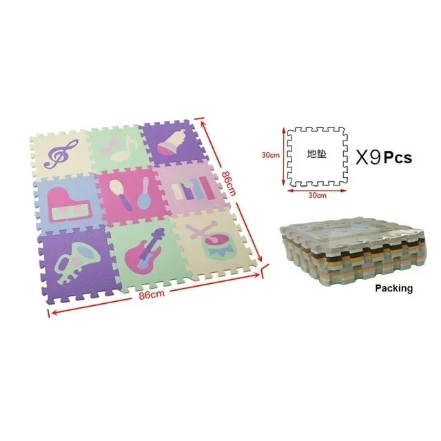 Interlocking Floor Mat Puzzle 9Pcs Set For Children 30x30x1 Cm Eva Foam Baby Play Mat