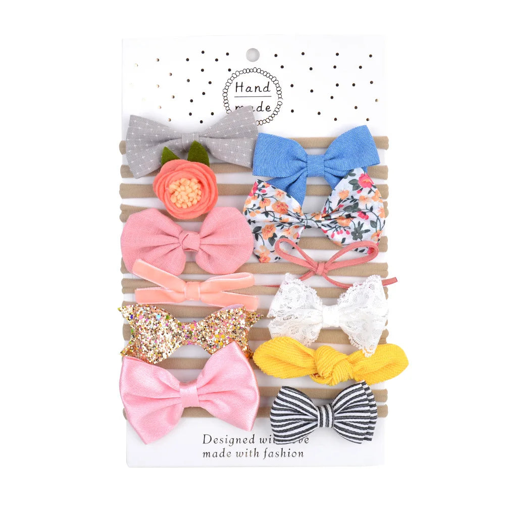 12Pcs Butterfly Tie Headbands Set For Children's Hair Accessories Nylon Elastic Bows Toddler