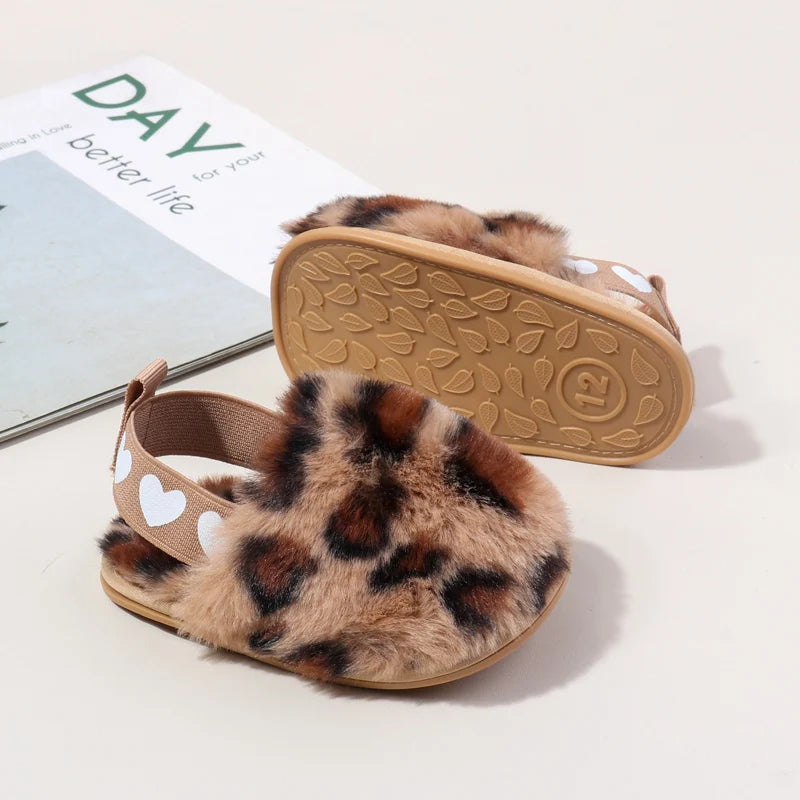 Winter Baby Plush Toe Soft Slippers Spring and Autumn Girls Boys Indoor Walking Shoes Fashion Leopard Point Toddler Infant Shoes