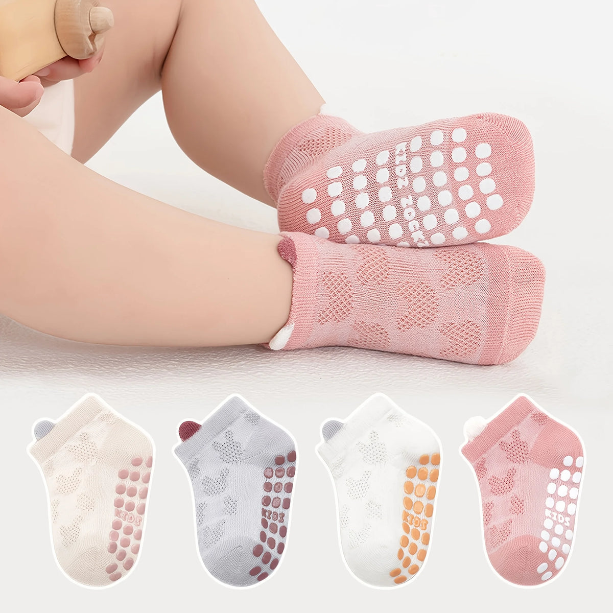 8-Pack Baby Floor Socks with Mesh Design, Breathable, Non-Slip, Soft-Soled Indoor Socks for Girls, Solid Color, Versatile, Suitable for Casual Daily Life