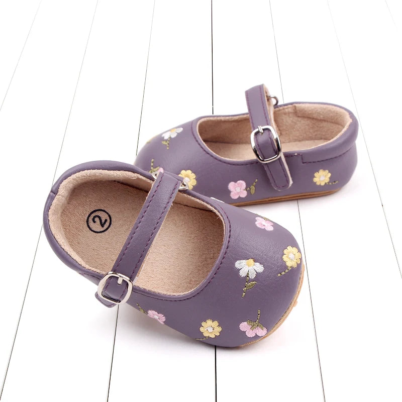 Baby Girl Princess Shoes High Quality Soft PU Embroidery Flower TPR Sole Anti-slip for Toddler Girl 0-18 Months New Fashion