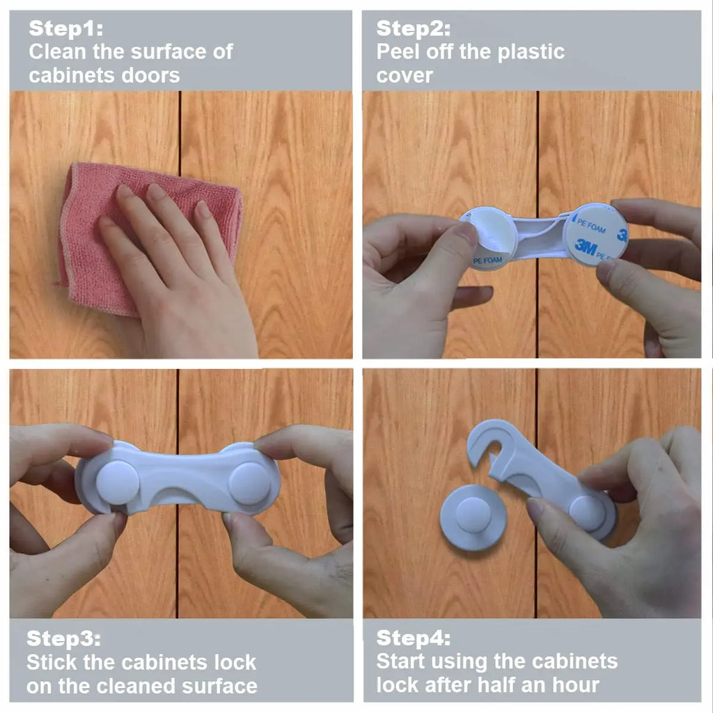 Baby Proof Cabinet Door Locks Child Safety Latch for Drawers Cupboards Fridge Closet Pantry - Adhesive Childproof Locks for Kids