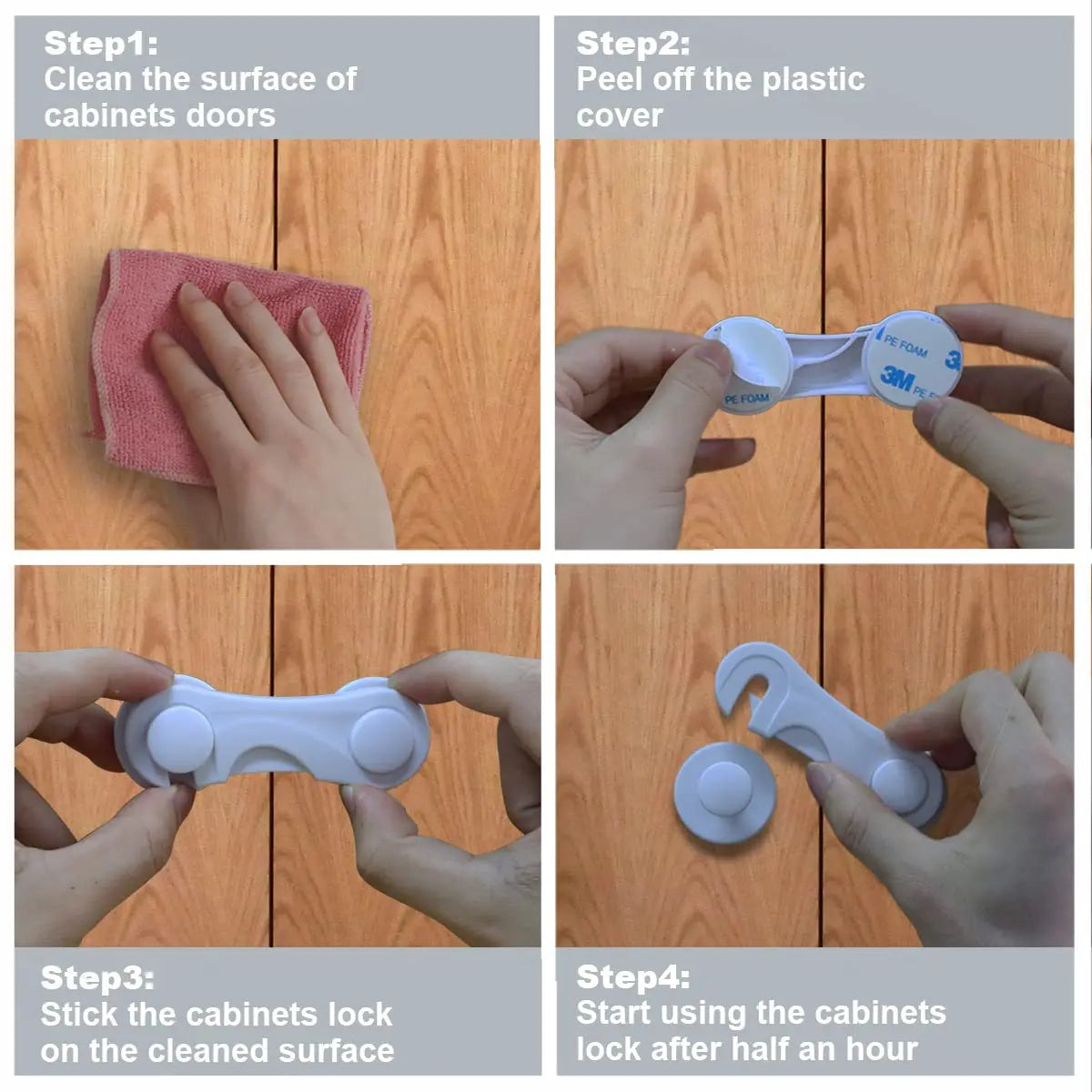Baby Proof Cabinet Door Locks Child Safety Latch for Drawers Cupboards Fridge Closet Pantry - Adhesive Childproof Locks for Kids