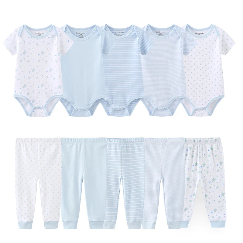 Simple Baby 10-Pack Cotton Soft Newborn Bodysuits and Pants Clothing Set for Boys and Girls