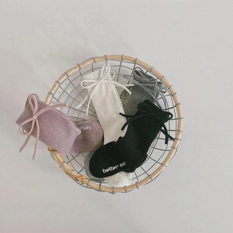 Spring And Autumn New Korean Version Of The Cute Bow Cotton Breathable Children's Non-slip Mid-calf Socks Girls Princess Socks