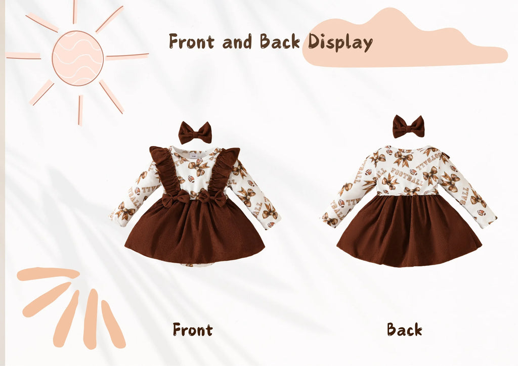 0-18 Months Baby girl Dress Ruffled Bow Corduroy Long sleeved Dress+Headband 2Pcs/Set Baby Girl Spring and Autumn Dress